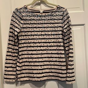 J. Crew Long Sleeve Striped Sparkle Top, Navy & Tan, Size XS